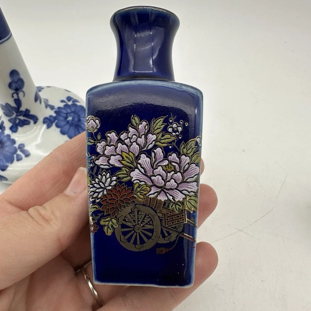 Vintage Lot Of 3 Miniature Porcelain Blue And White Vases 2-4
